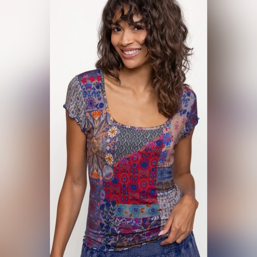 NATURAL LIFE Multicolor Patchwork Short Sleeve Tee - image 1